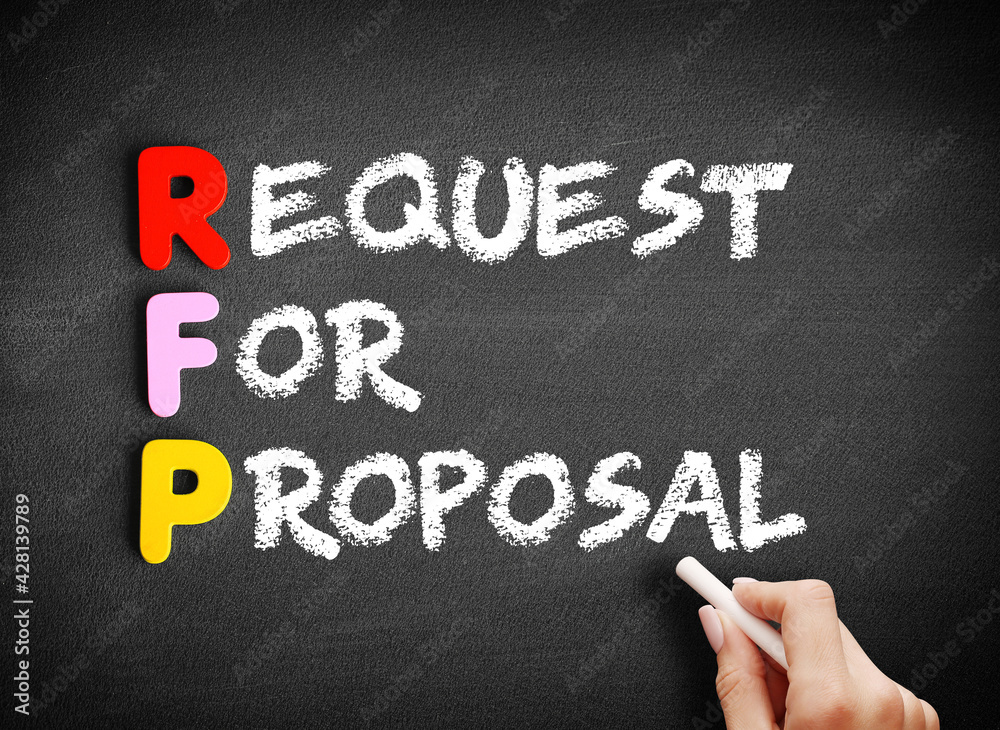 Fototapeta premium RFP - Request For Proposal text on blackboard, business concept background.