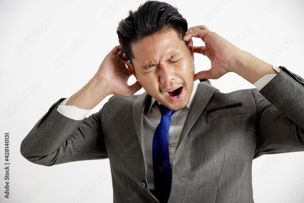 businessman hard work and stress expression office work concept isolated white background businessman hard work and stress expression office work concept isolated white background