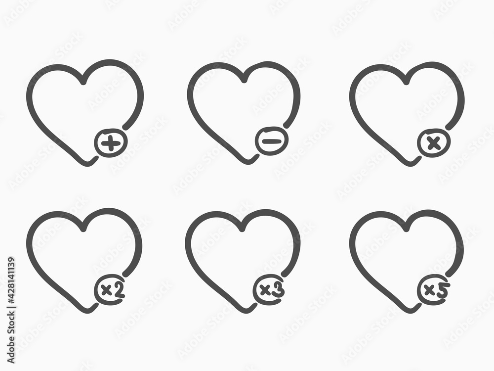 simple isolated set of childish doodle hand drawn red heart symbols  line art icon vector design