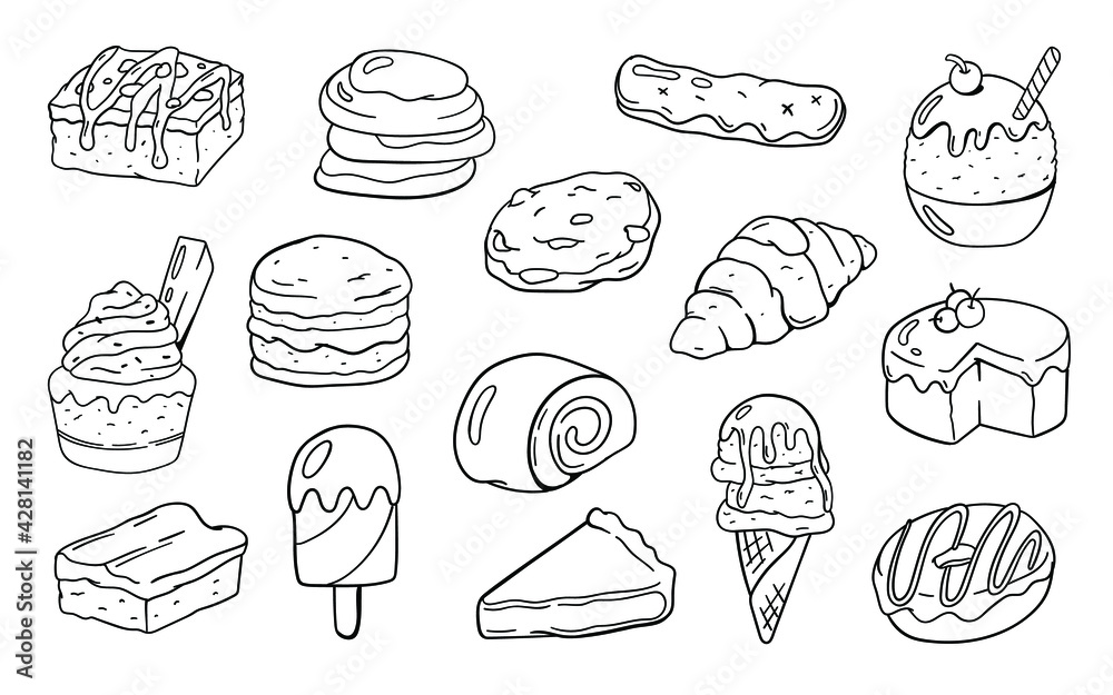 Set of Dessert. Doodle Drawing design concept. Vector illustration