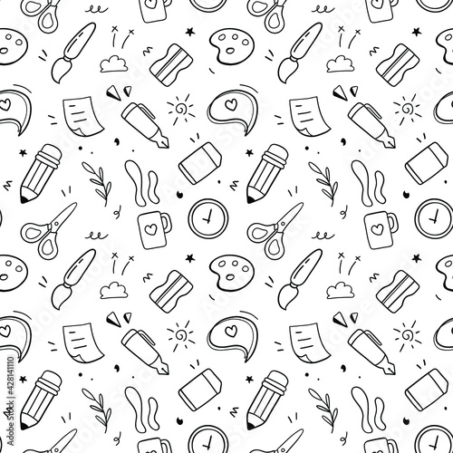Stationary set vector illustration. Doodle Drawing design concept