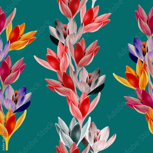 Fototapeta Naklejka Na Ścianę i Meble -  Crocus flower garland seamless pattern.