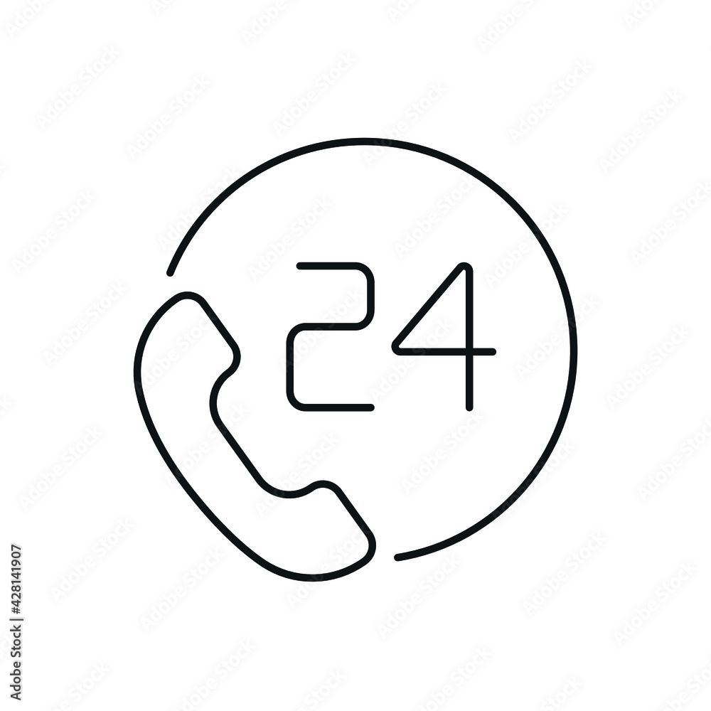 Round-the-clock call center linear icon. Contact us. Support service. Thin line customizable illustration. Contour symbol. Vector isolated outline drawing. Editable stroke Round-the-clock call center linear icon. Contact us. Support service. Thin line customizable illustration. Contour symbol. Vector isolated outline drawing. Editable stroke