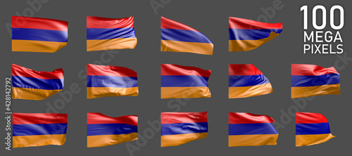 a lot of different images of Armenia flag isolated on grey background - 3D illustration of object