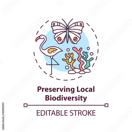 Preserving local biodiversity concept icon. Green hotel features. Approaches to regulate human behavior idea thin line illustration. Vector isolated outline RGB color drawing. Editable stroke