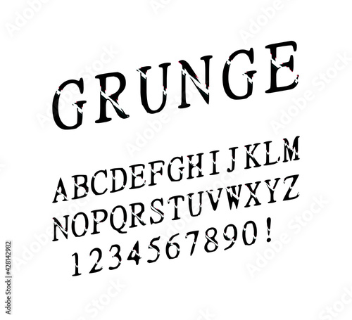 Font of grunge letters and numbers