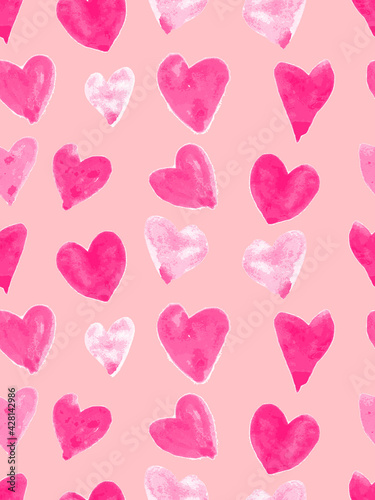 Pink watercolor heart pattern