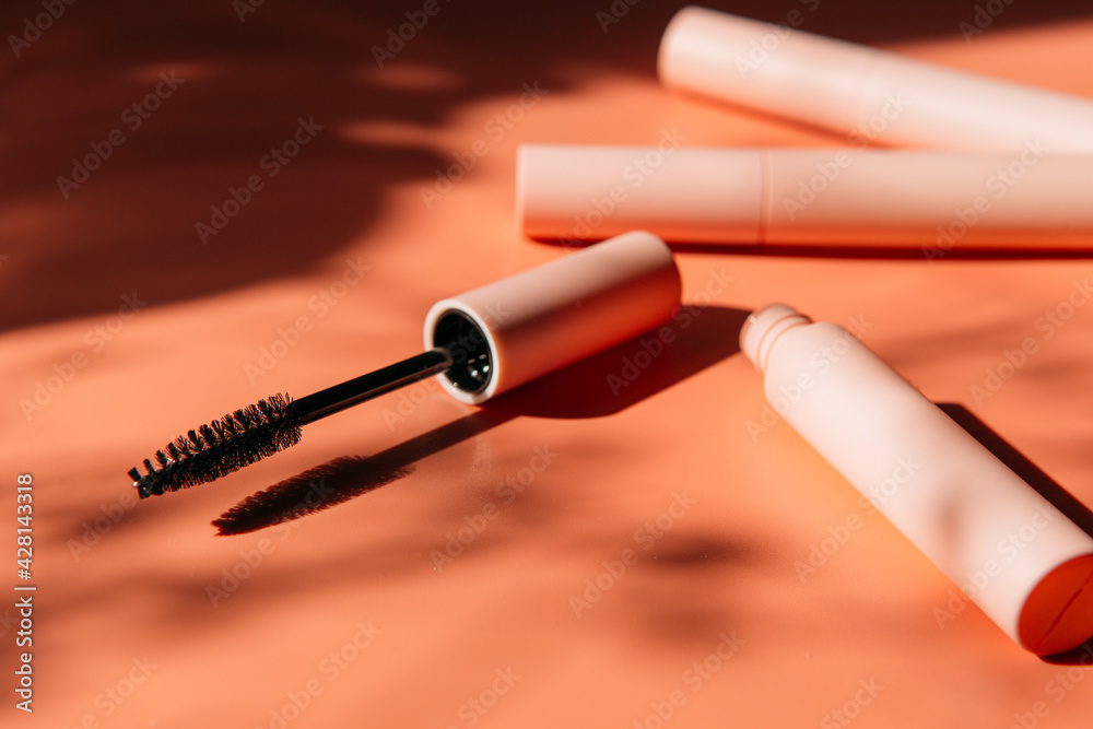 Naklejka premium accessory, applicator, beautician, beautiful, beauty, black, black mascara, brush, care, close-up, closeup, cosmetic, cosmetics, cosmetology, eye, eyelash, eyeliner, facial, fashion, female, feminine,