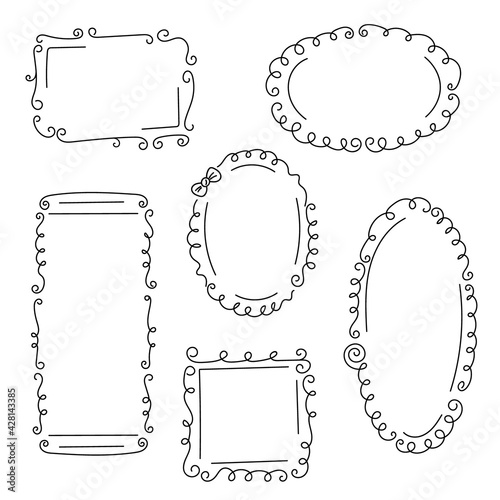 Decorative frames with monograms and wavy elements, curls. Hand-drawn elements. Edgings for your design. Isolated.Vector illustration.