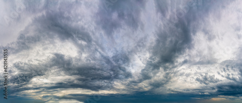 Fantastic dark thunderclouds, sky panorama