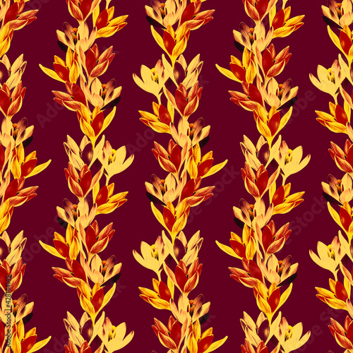 Crocus flower garland seamless pattern.
