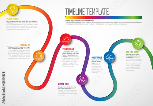 Vector Infographic Company Milestones curved Timeline Template