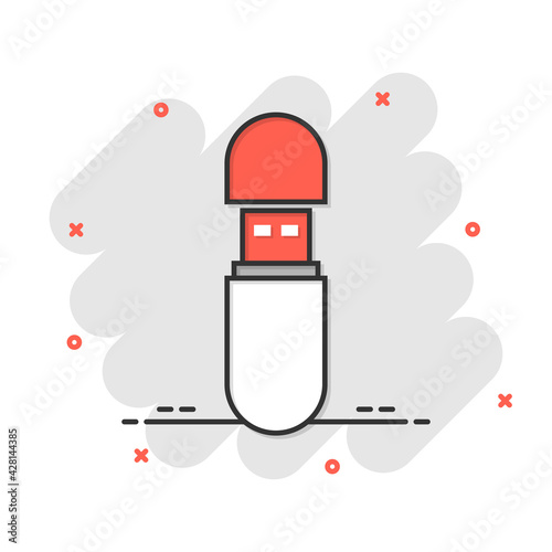 Usb drive icon in comic style. Flash disk vector cartoon illustration on white isolated background. Digital memory splash effect business concept.