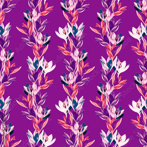 Crocus flower garland seamless pattern.