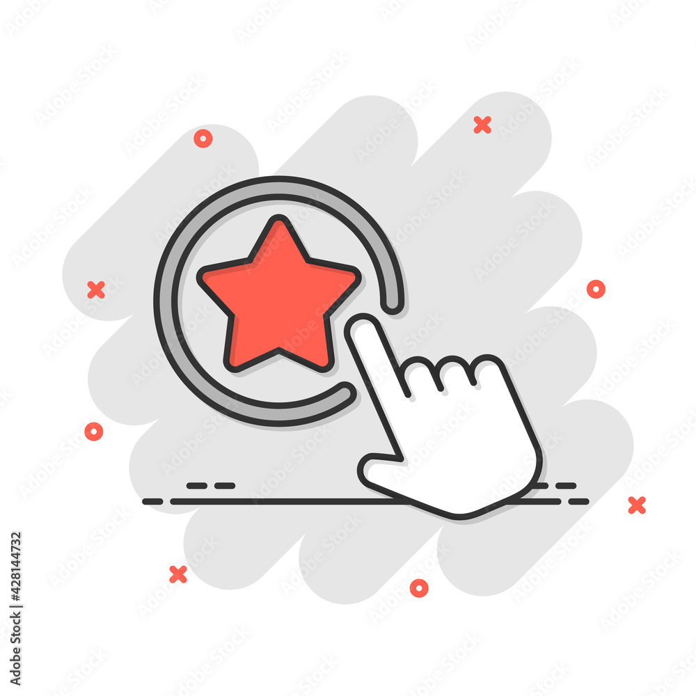 Click loyalty card icon in comic style. Hand on reward cartoon vector illustration on white isolated background. Discount splash effect business concept. Click loyalty card icon in comic style. Hand on reward cartoon vector illustration on white isolated background. Discount splash effect business concept.