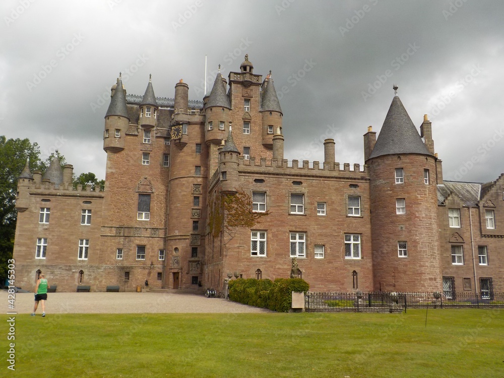 The spectacular Glamis Castle and gardens in summer, Scotland 