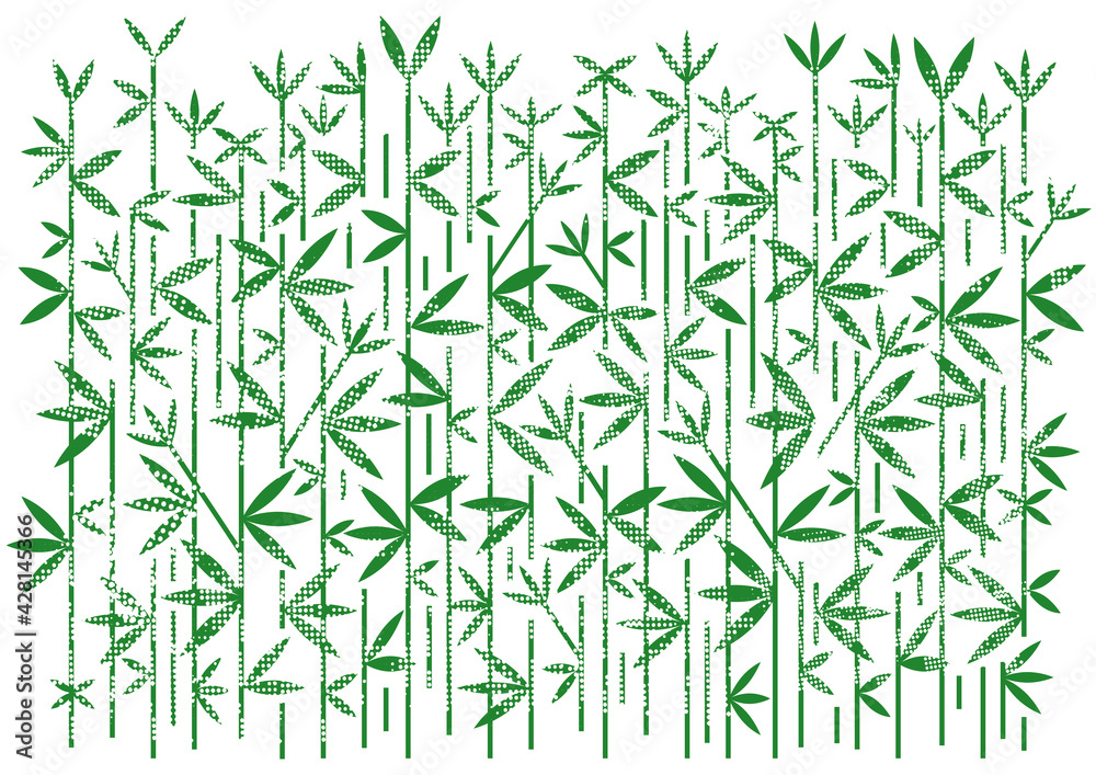 Bamboo background with dotted raster.
Stylized Decorative Illustration of green bamboo on white background.Vector available.
