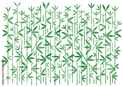 Bamboo background with dotted raster. Stylized Decorative Illustration of green bamboo on white background.Vector available.