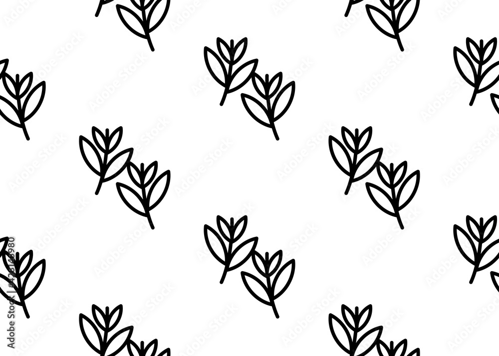 Seamless texture. branch with leaves in a linear style. For print, fabric design.