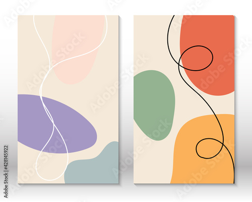 Scandinavian design. Modern art print. Contemporary design.Set of fluid geometric shapes. Abstract hand drawn watercolor effect shapes. Home decor. Modern abstract painting.
