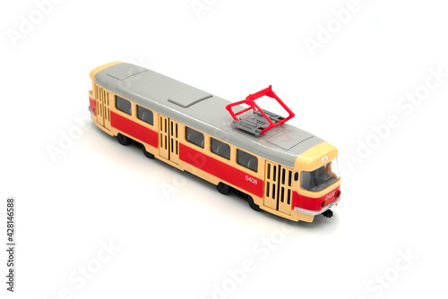 Toy tram isolated on white background