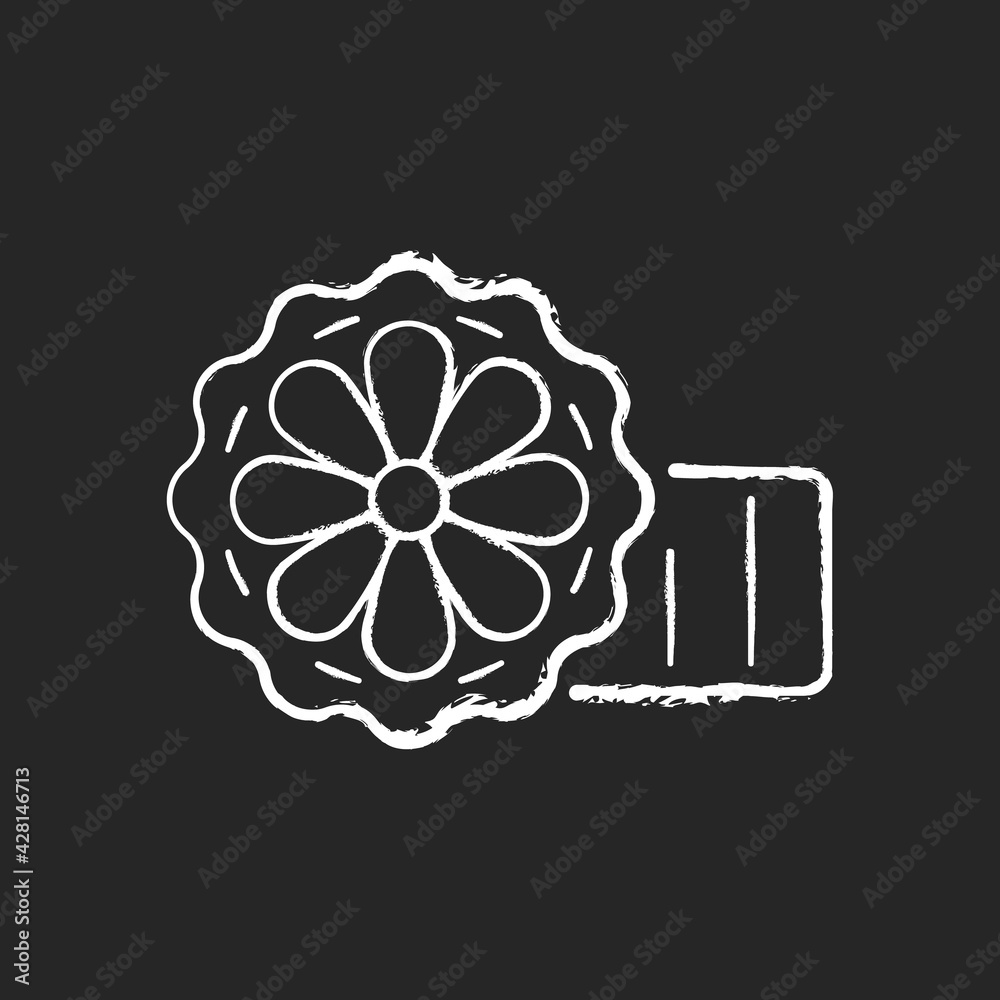 Mooncakes chalk white icon on black background. Chinese bakery product. Mid-autumn festival. Harvest moon. Chinese autumnal season. Thick traditional pastry. Isolated vector chalkboard illustration Mooncakes chalk white icon on black background. Chinese bakery product. Mid-autumn festival. Harvest moon. Chinese autumnal season. Thick traditional pastry. Isolated vector chalkboard illustration