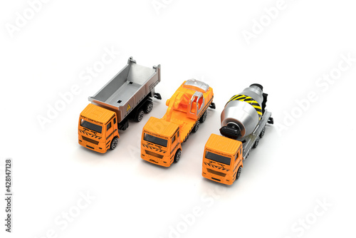 Construction toy cars isolated on white background.