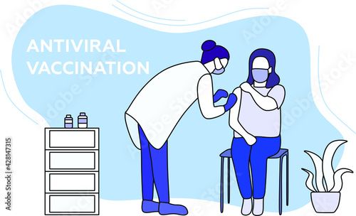 Coronavirus vaccination concept. Vaccine against covid-19, corona, coronavirus. The doctor vaccinates the patient. Vector illustration