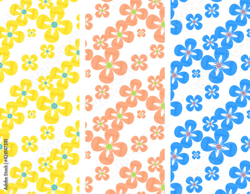 カラフルな草花のパターン　ベクター　背景　