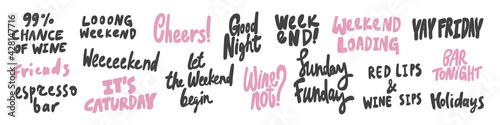 Vector hand drawn collection set of calligraphy lettering quotes and words. Pink and black color