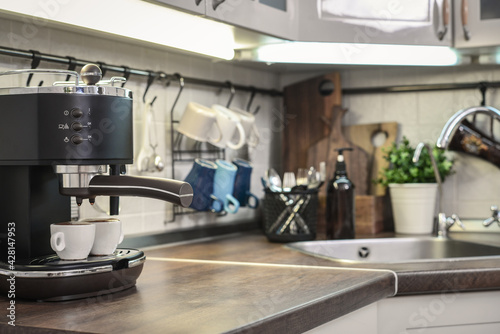 Coffeemaker  in interior of modern kitchen