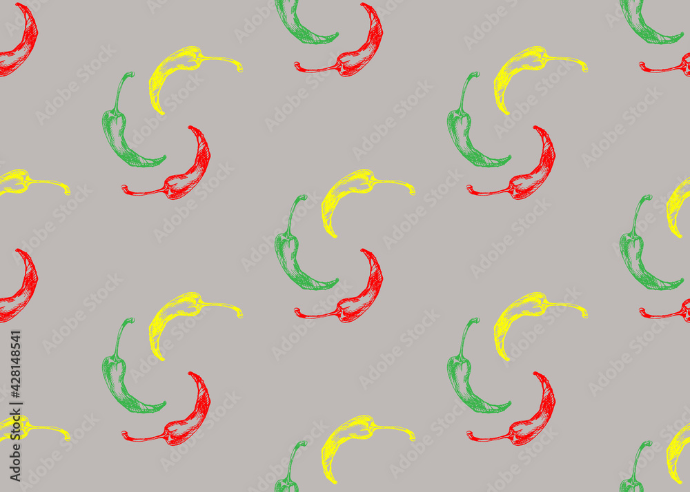 Fototapeta premium Red hot peppers. Seamless texture. For design and printing.