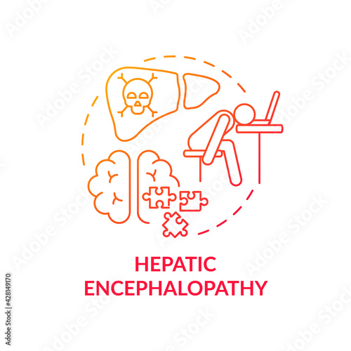 Hepatic encephalopathy concept icon. Liver failure outcome idea thin line illustration. Mental and physical symptoms. End-stage disease experience. Vector isolated outline RGB color drawing