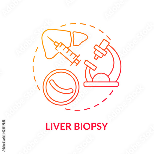 Liver biopsy concept icon. Liver diagnostics idea thin line illustration. Inflammation, cancerous cells detection. Digestive system illnesses analyzing. Vector isolated outline RGB color drawing