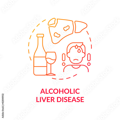 Alcoholic liver disease concept icon. Hepatitis disease idea thin line illustration. Hepatocellular carcinoma. Heavy drinking. Ethanol metabolism. Vector isolated outline RGB color drawing