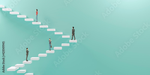階段を上るビジネスマンの3Dレンダリンググラフィックス / ステップアップ・上昇志向・継続的努力のコンセプトイメージ photo