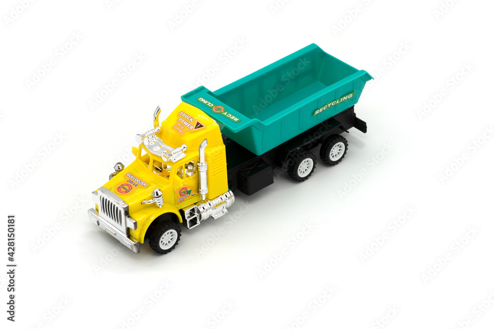 Garbage truck toy isolated on a white background