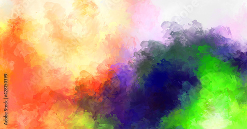 Abstract background of colorful brush strokes. Brushed vibrant wallpaper. Painted artistic creation. Unique and creative illustration.