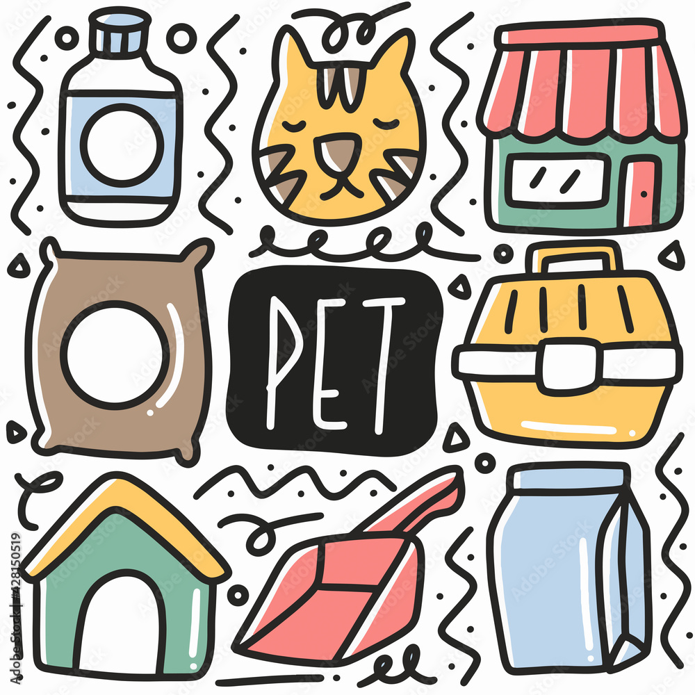 hand drawn pets equipment doodle set hand drawn pets equipment doodle set