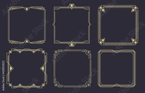 Geometric line frames. Art deco borders, retro frame vector set