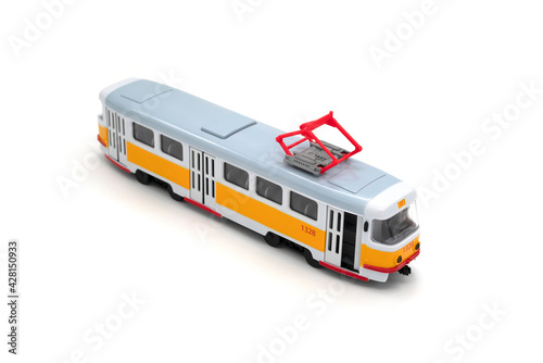 Toy tram isolated on white background