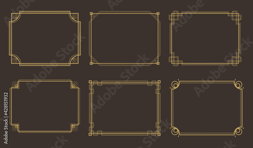 Art deco frames. Geometric line border, luxury golden frame vector set photo