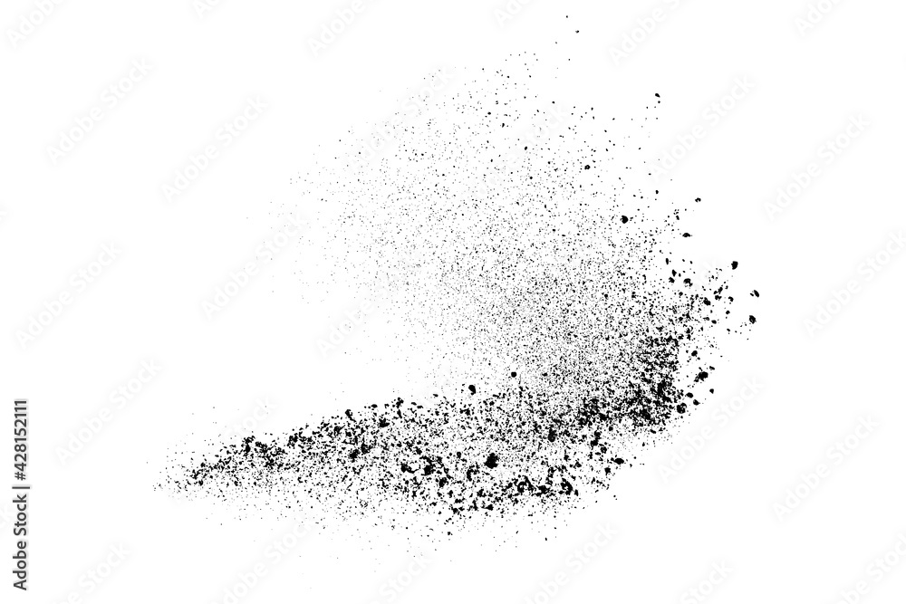 Black grainy texture isolated on white background. Dust overlay. Dark noise granules. Digitally generated image. Vector design elements. Illustration, Eps 10.
