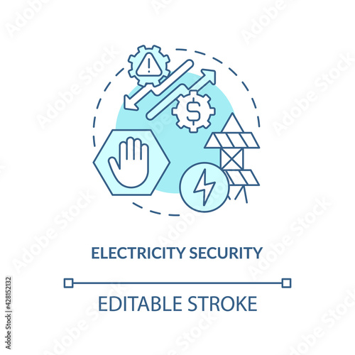 Electricity security concept icon. Energy security type idea thin line illustration. Power system ability to withstand disturbances. Vector isolated outline RGB color drawing. Editable stroke