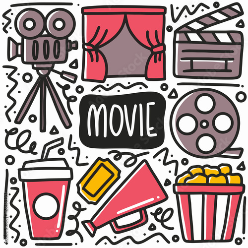 hand drawn movie dating doodle set