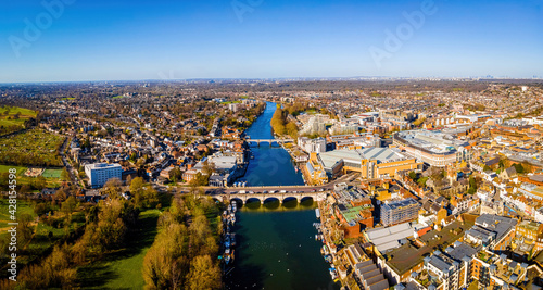 Photography The aerial view of Kingston bridge and suburbs of London in spring