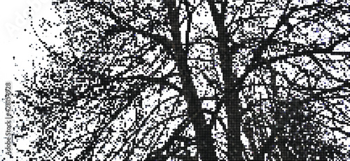 Perforated panel. Image of a tree made with dots. Abstract halftone background. Dotted pattern. Vector illustration.