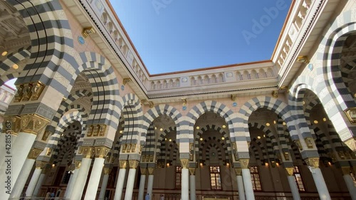 Madinah, Saudi Arabia- January 2021: Broll clips of Nabawi Mosque exterior at Madinah, Saudi Arabia. 30fps