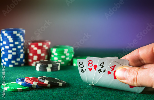 Foto Poker cards with full house or full boat combination