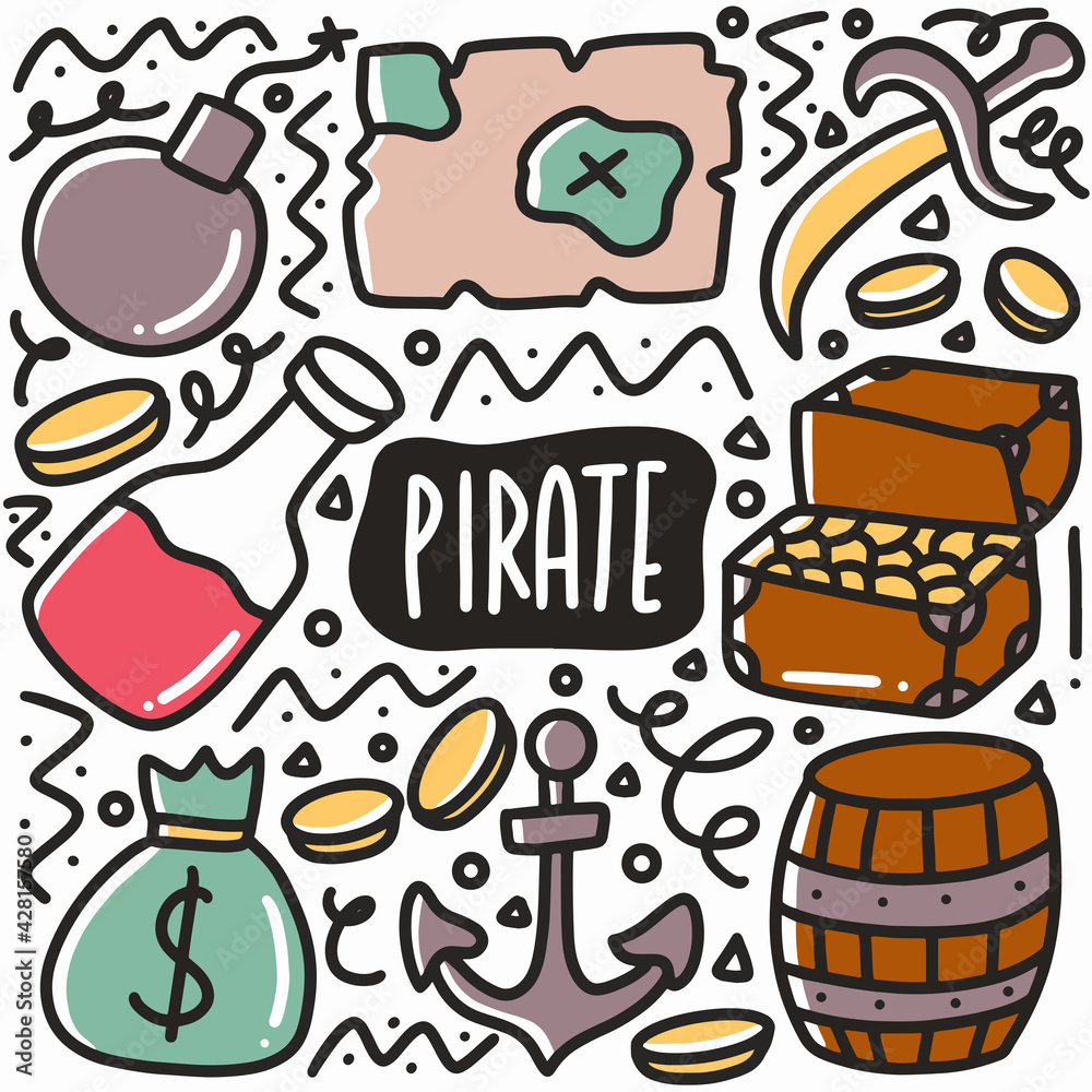 Fototapeta premium hand drawn pirate doodle set